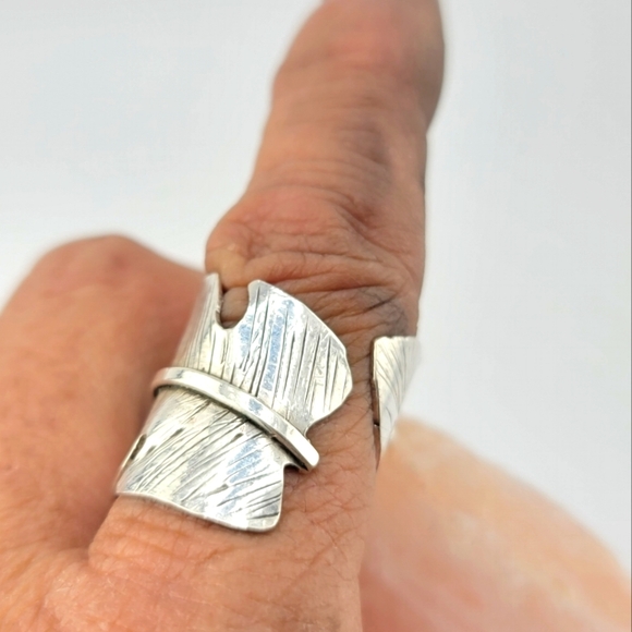 LEAF ADJUSTABLE HANDMADE IN STERLING SILVER METAL SIZE 7.5 - Picture 6 of 7